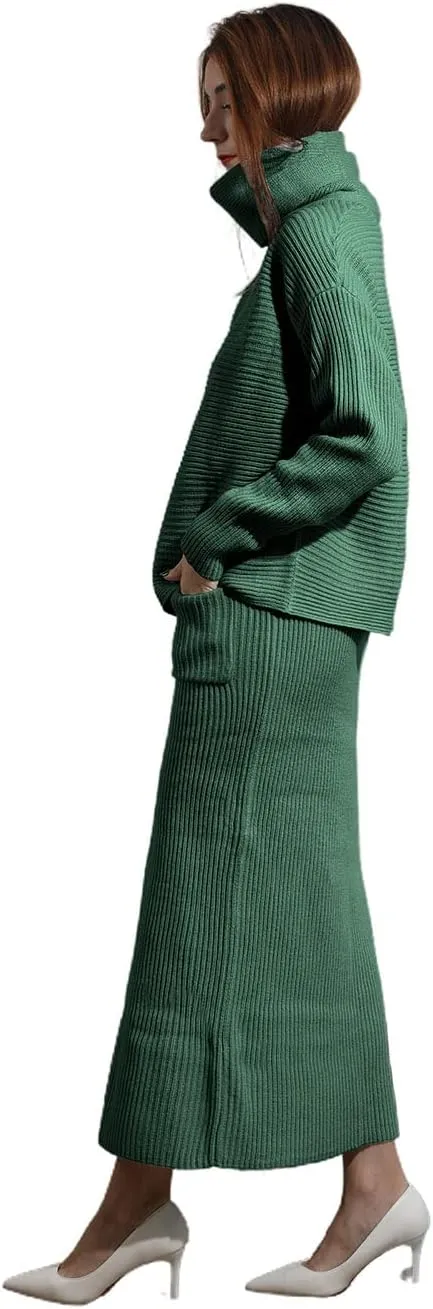 utcoco Women's Pullover Sweaters 2 Piece Outfits Long Sleeve Knit Pullover and Long Skirt Sweater Sets