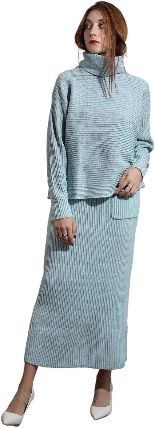 utcoco Women's Pullover Sweaters 2 Piece Outfits Long Sleeve Knit Pullover and Long Skirt Sweater Sets