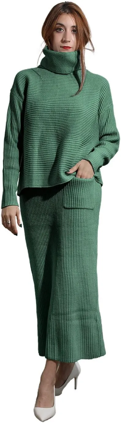 utcoco Women's Pullover Sweaters 2 Piece Outfits Long Sleeve Knit Pullover and Long Skirt Sweater Sets