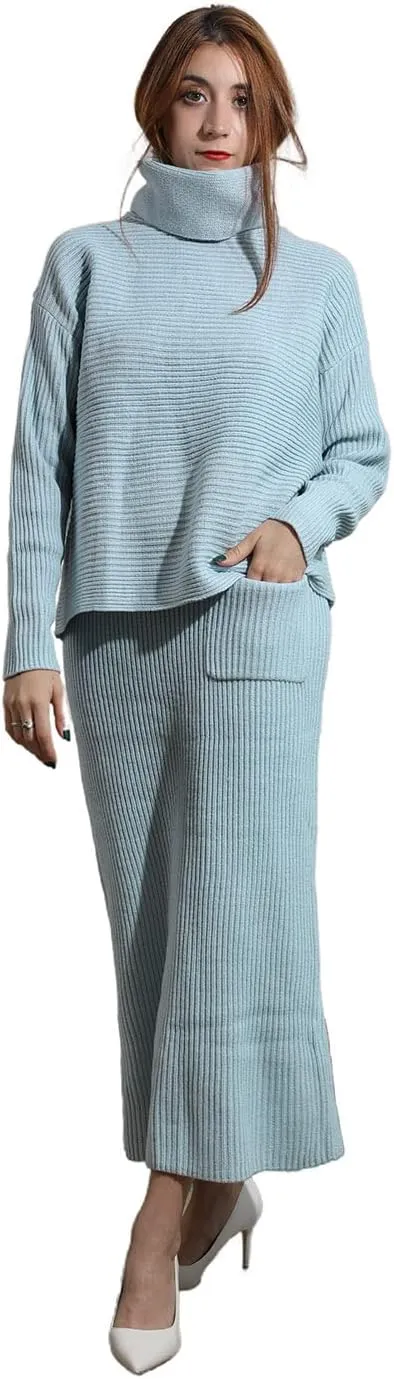 utcoco Women's Pullover Sweaters 2 Piece Outfits Long Sleeve Knit Pullover and Long Skirt Sweater Sets