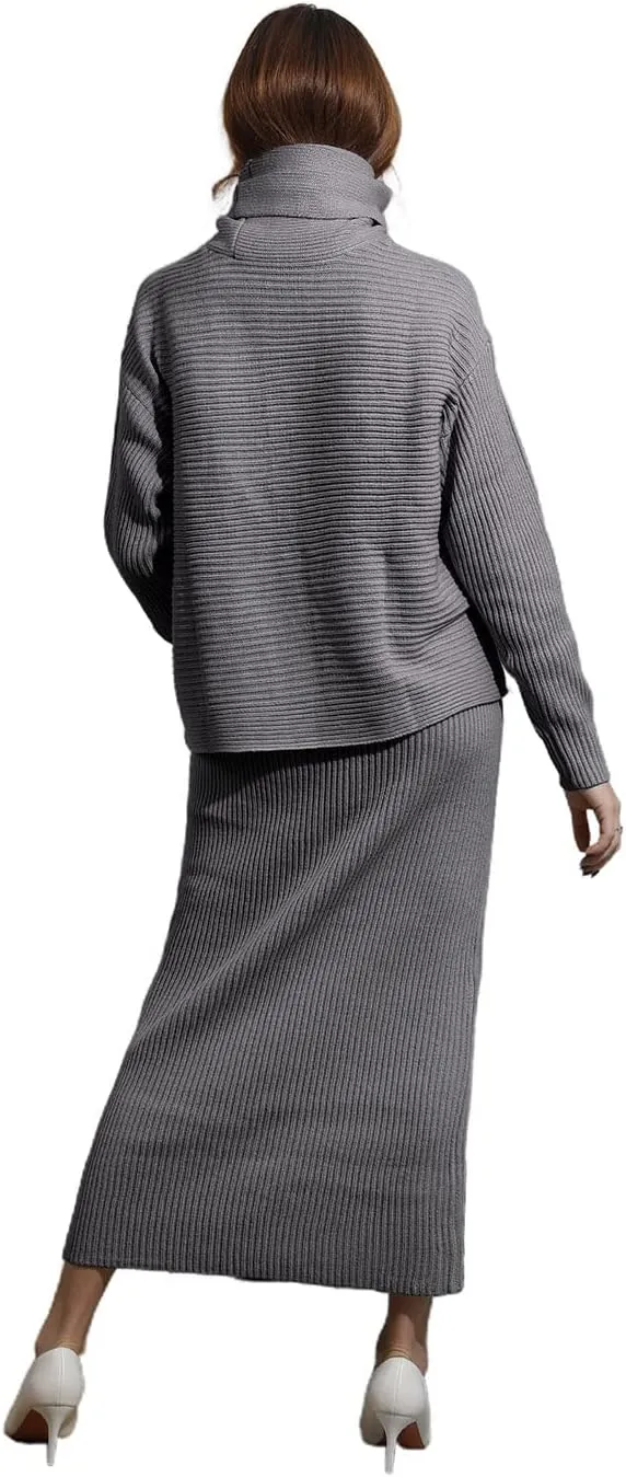 utcoco Women's Pullover Sweaters 2 Piece Outfits Long Sleeve Knit Pullover and Long Skirt Sweater Sets