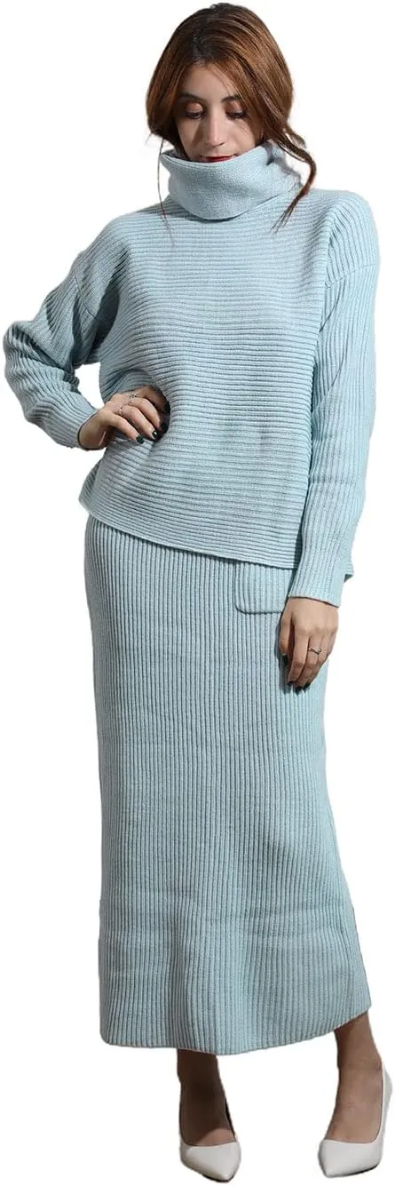 utcoco Women's Pullover Sweaters 2 Piece Outfits Long Sleeve Knit Pullover and Long Skirt Sweater Sets