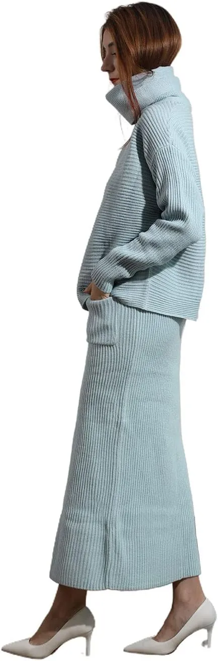 utcoco Women's Pullover Sweaters 2 Piece Outfits Long Sleeve Knit Pullover and Long Skirt Sweater Sets