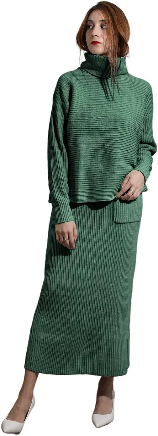 utcoco Women's Pullover Sweaters 2 Piece Outfits Long Sleeve Knit Pullover and Long Skirt Sweater Sets