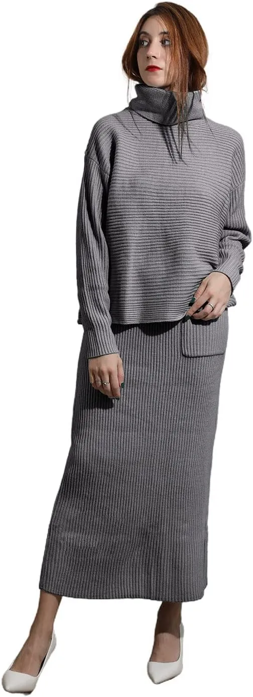 utcoco Women's Pullover Sweaters 2 Piece Outfits Long Sleeve Knit Pullover and Long Skirt Sweater Sets
