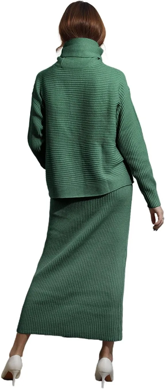 utcoco Women's Pullover Sweaters 2 Piece Outfits Long Sleeve Knit Pullover and Long Skirt Sweater Sets