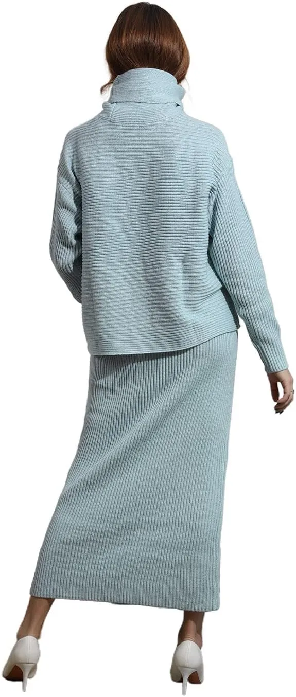 utcoco Women's Pullover Sweaters 2 Piece Outfits Long Sleeve Knit Pullover and Long Skirt Sweater Sets