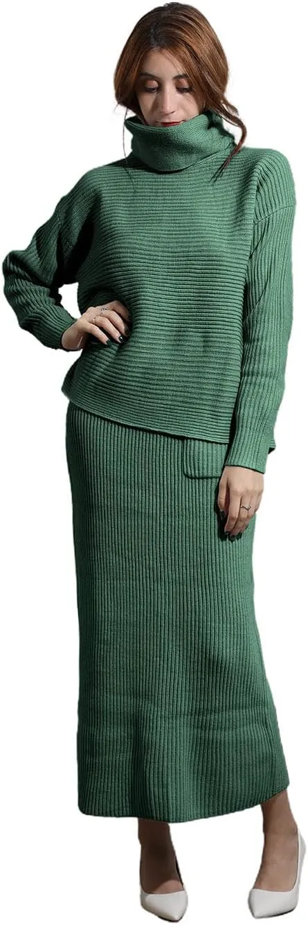 utcoco Women's Pullover Sweaters 2 Piece Outfits Long Sleeve Knit Pullover and Long Skirt Sweater Sets
