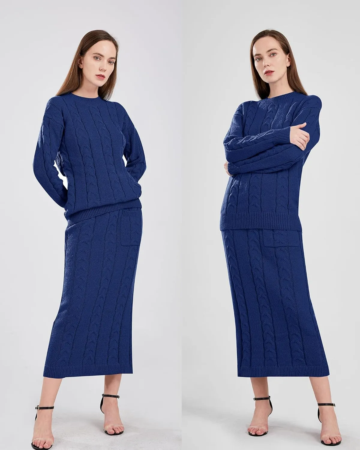 utcoco Womens Sweater Sets Winter Chunky Cable Knit 2 Piece Outfits Sweater Skirt Set