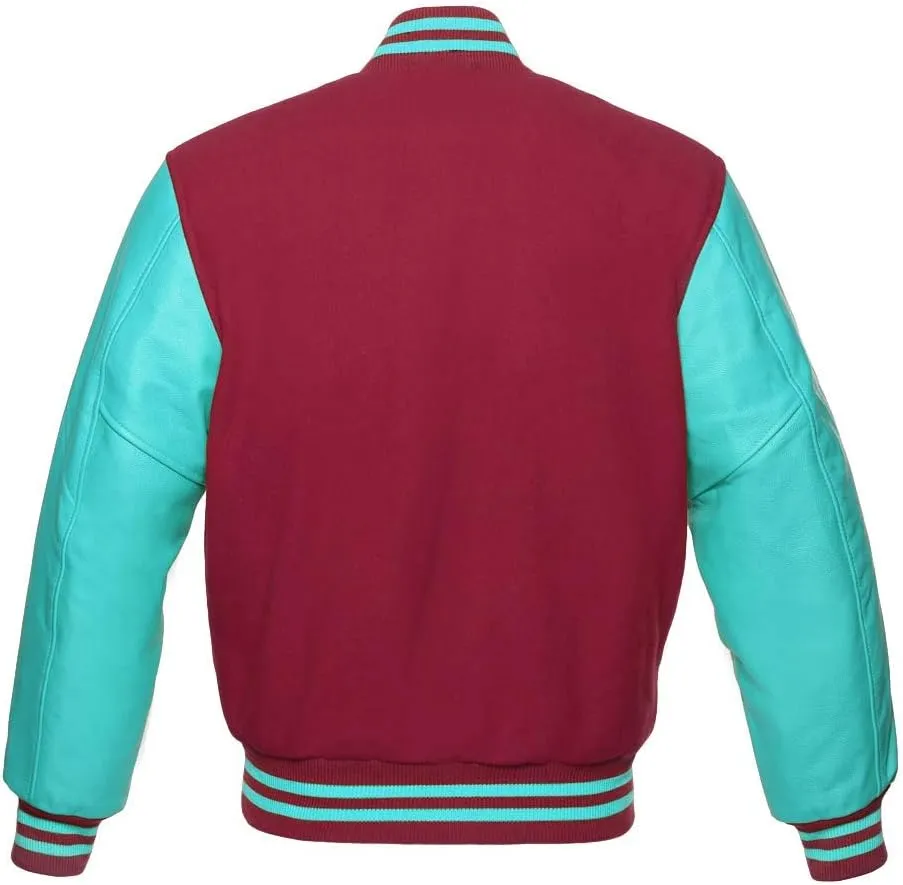 Varsity Jacket Baseball Letterman Bomber School Collage Premium Wool & Tiffany Genuine leather sleeves