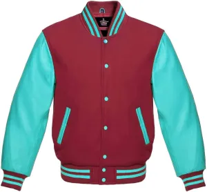 Varsity Jacket Baseball Letterman Bomber School Collage Premium Wool & Tiffany Genuine leather sleeves