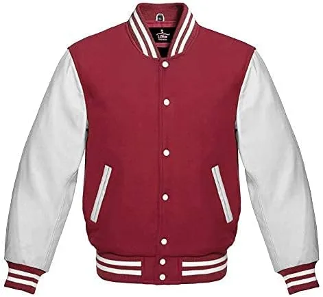 Varsity jacket Baseball Letterman Bomber School Collage Premium Wool and Genuine White Leather Sleeves Jacket
