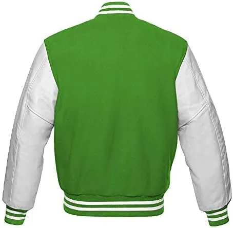 Varsity jacket Baseball Letterman Bomber School Collage Premium Wool and Genuine White Leather Sleeves Jacket