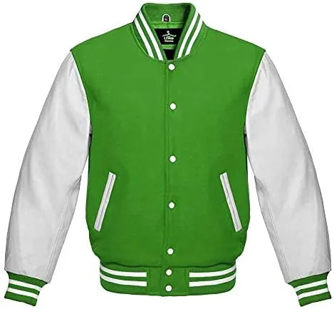 Varsity jacket Baseball Letterman Bomber School Collage Premium Wool and Genuine White Leather Sleeves Jacket