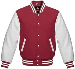 Varsity jacket Baseball Letterman Bomber School Collage Premium Wool and Genuine White Leather Sleeves Jacket