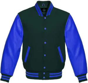 Varsity Jacket Baseball Letterman Bomber School Premium Wool Royal blue Genuine leather sleeves