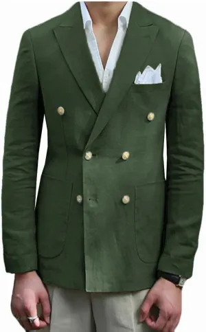 VENNYNG Men's Linen Blazer Summer Jacket Beach Casual Sport Coat Tailored Fit Double Breasted Blazer Six-Buttons