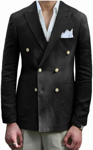 VENNYNG Men's Linen Blazer Summer Jacket Beach Casual Sport Coat Tailored Fit Double Breasted Blazer Six-Buttons