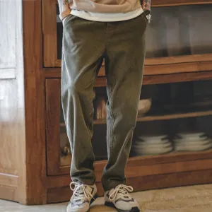 Vintage Loose Fit Corduroy Trousers for Men with Elastic Waist  Black, Brown, Army Green