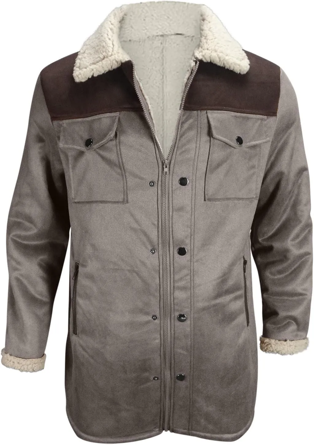 Vintage Suede Pocket Plush Reversed Collar Mens Outdoor Jacket Coat Retro Top Western Windbreaker Trench Coat