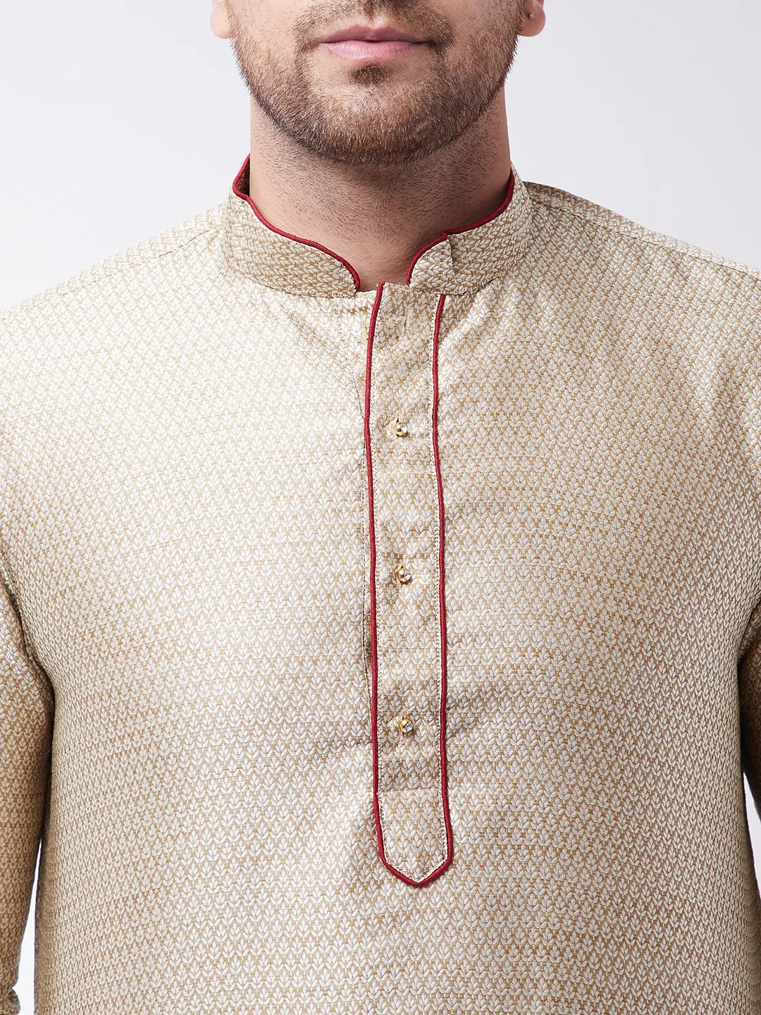 VM By VASTRAMAY  Men's Beige Color Silk Blend Kurta
