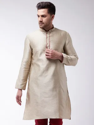 VM By VASTRAMAY  Men's Beige Color Silk Blend Kurta