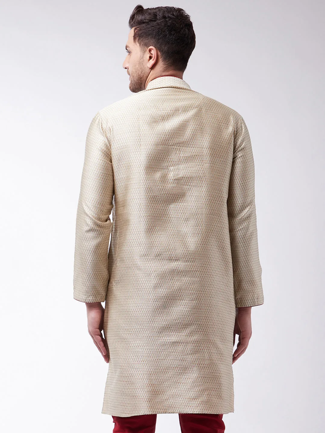 VM By VASTRAMAY  Men's Beige Color Silk Blend Kurta