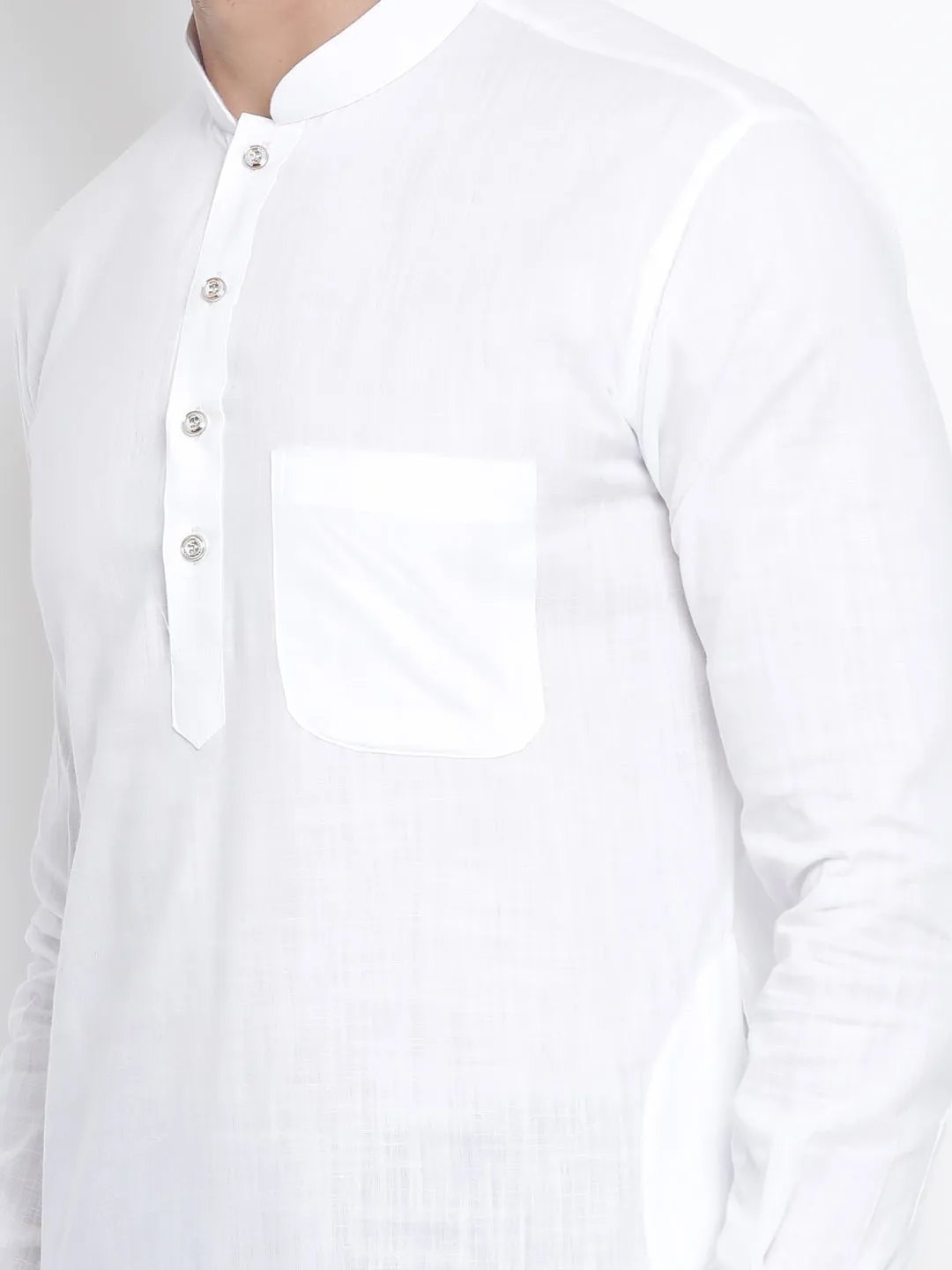VM BY VASTRAMAY Men's White Cotton Blend Pathani Kurta