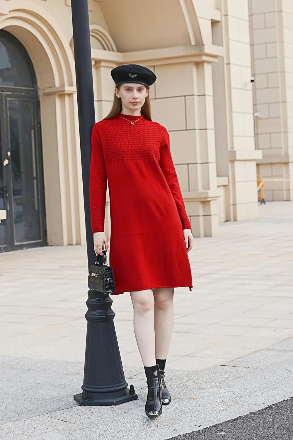 Wander Agio Womens Sweater Winter Warm Tops Sweater Dress for Women Fall Pullover Sweaters Fashion Long Skirt Over-The-Knee