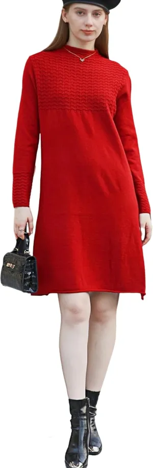 Wander Agio Womens Sweater Winter Warm Tops Sweater Dress for Women Fall Pullover Sweaters Fashion Long Skirt Over-The-Knee