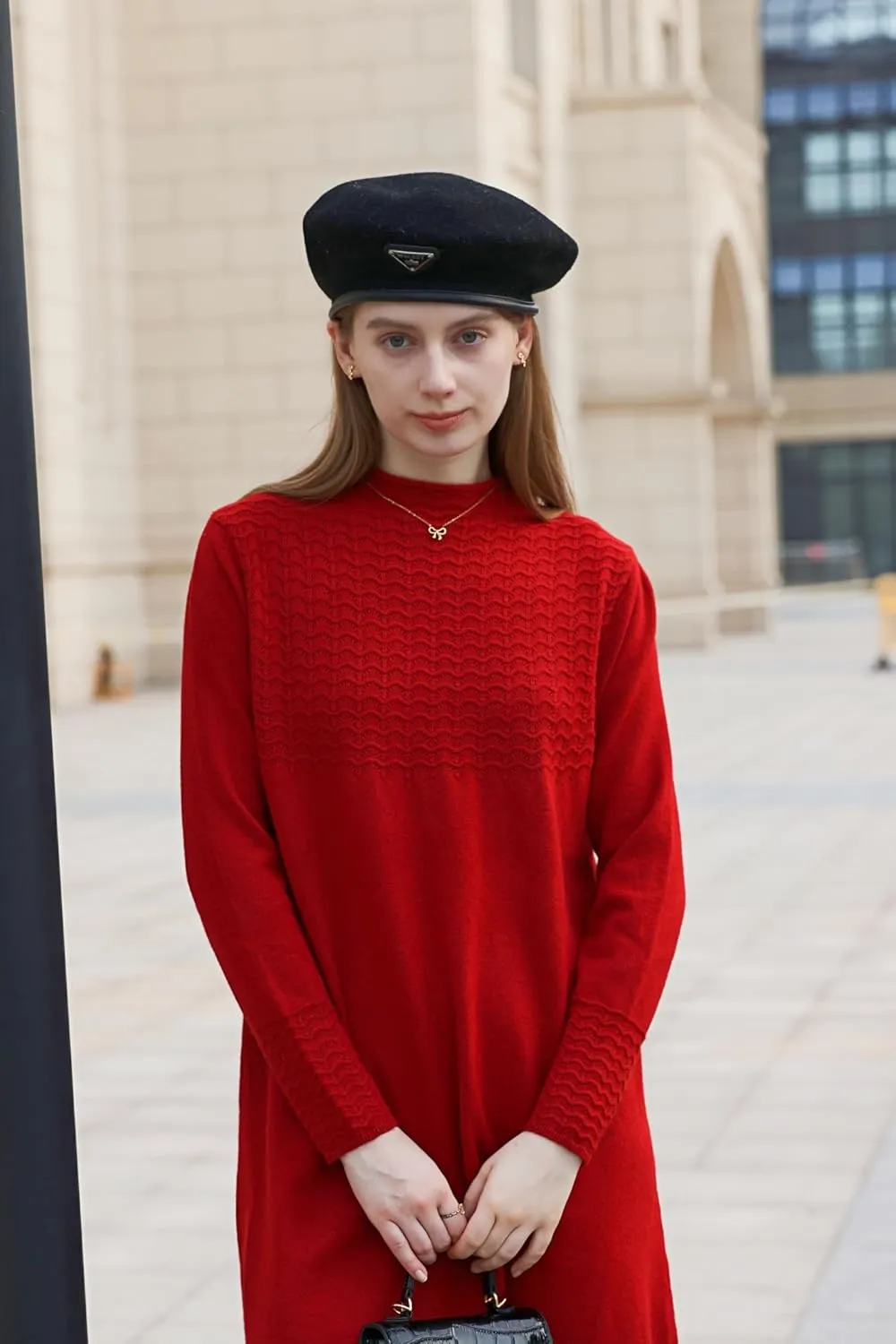 Wander Agio Womens Sweater Winter Warm Tops Sweater Dress for Women Fall Pullover Sweaters Fashion Long Skirt Over-The-Knee