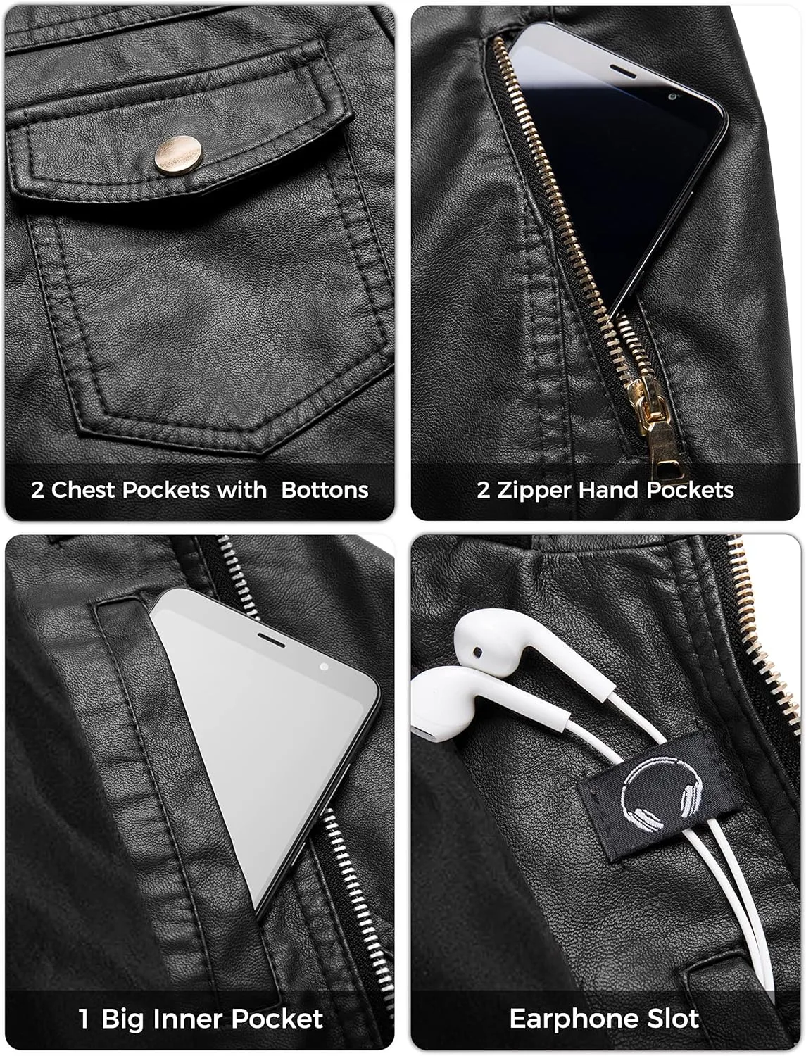 wantdo Women's Lightweight Leather Jacket Casual Motorcycle PU Biker Coat with Removable Hood