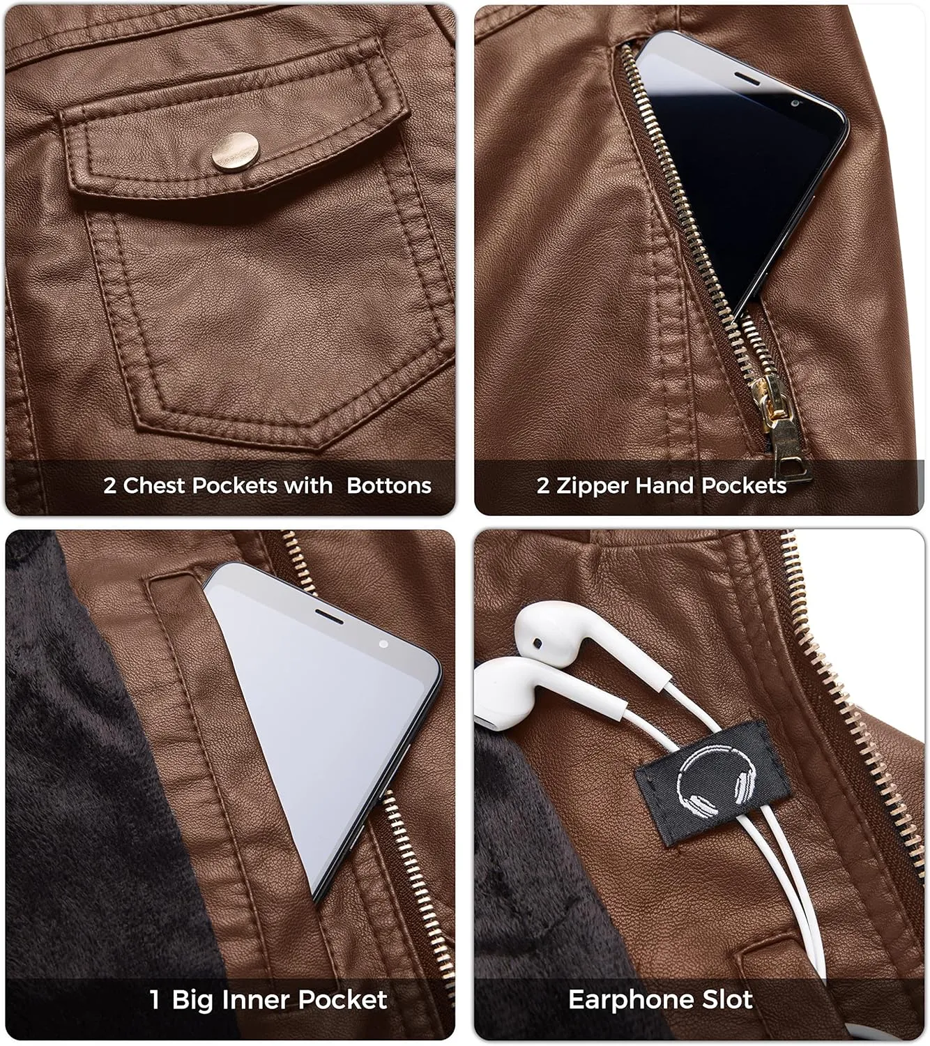 wantdo Women's Lightweight Leather Jacket Casual Motorcycle PU Biker Coat with Removable Hood