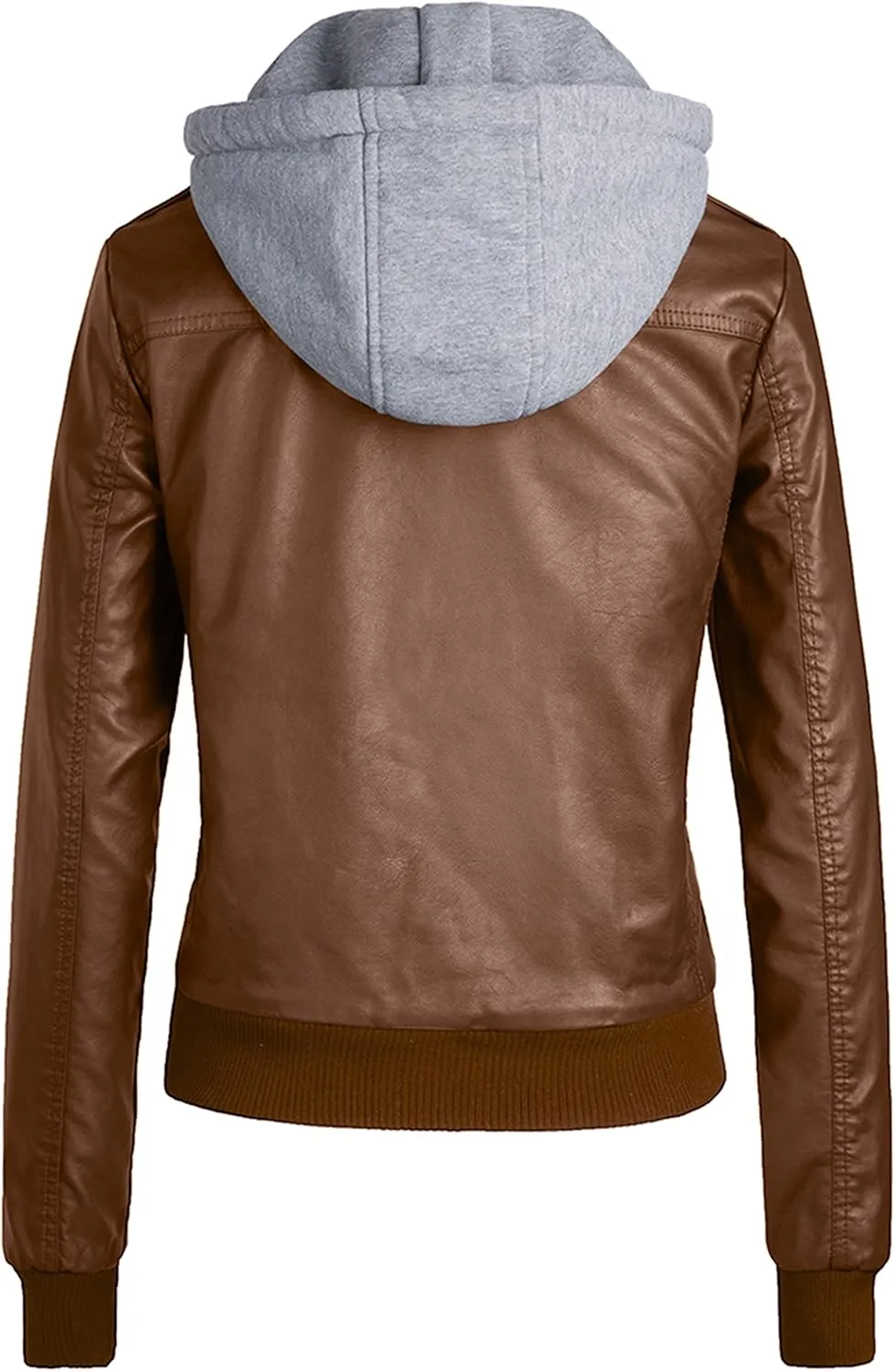 wantdo Women's Lightweight Leather Jacket Casual Motorcycle PU Biker Coat with Removable Hood
