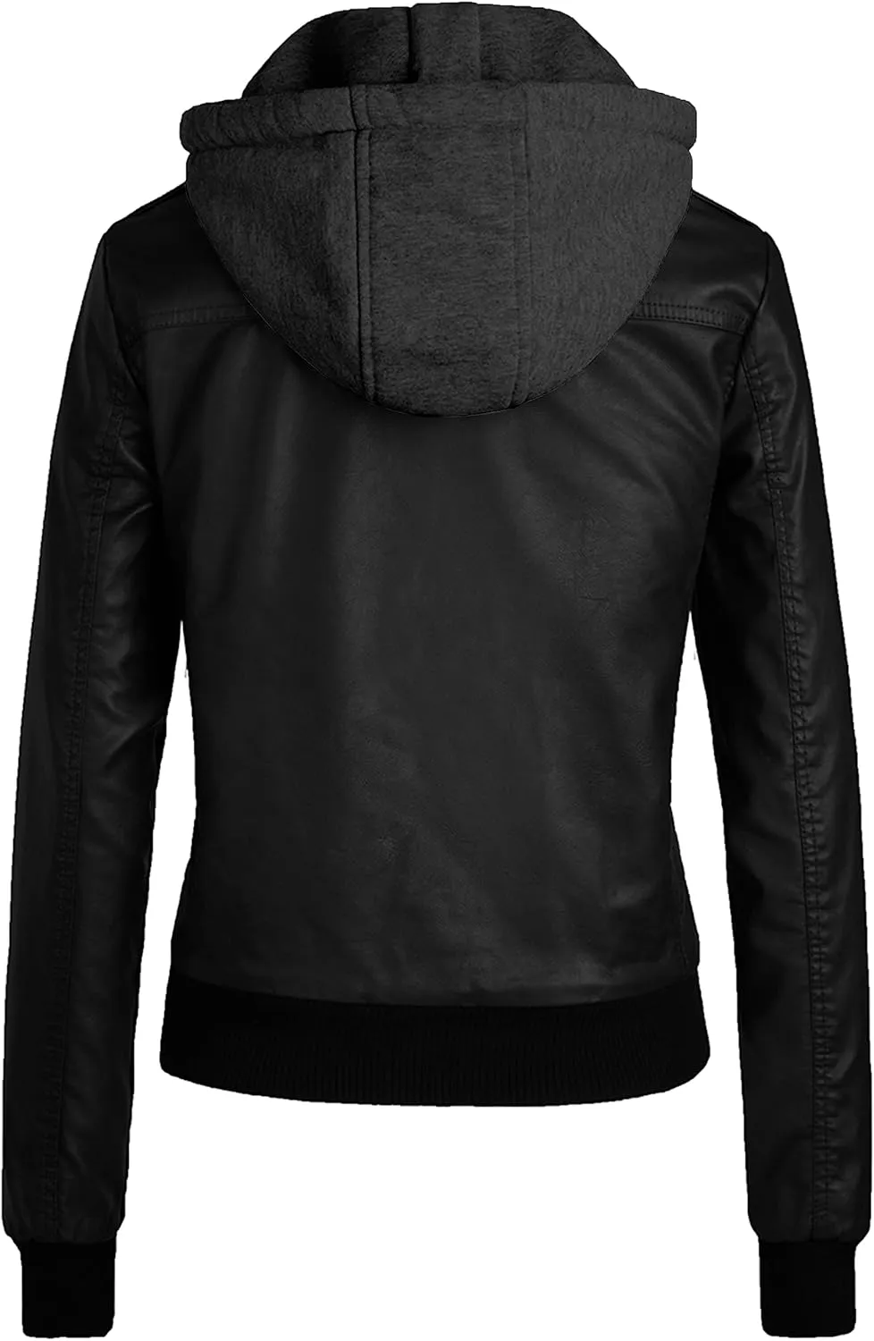 wantdo Women's Lightweight Leather Jacket Casual Motorcycle PU Biker Coat with Removable Hood