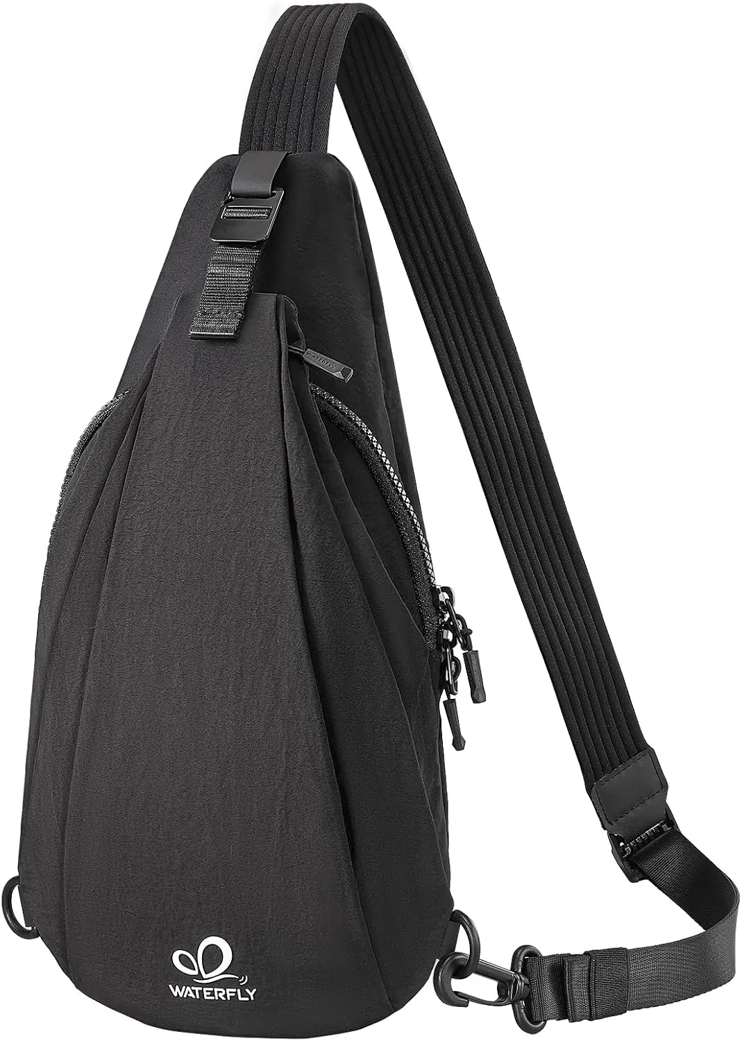 WATERFLY Small Crossbody Sling Bag: Lightweight Women Men Sling Backpack Stylish Casual Cross Body Bag Adjustable Straps Chest Bag Daypack for Shopping Hiking Travelling Black