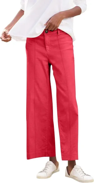 Wide Leg Linen Pants for Women Elastic High Waist Cropped Pants Lightweight Summer Business Casual Pants with Pockets