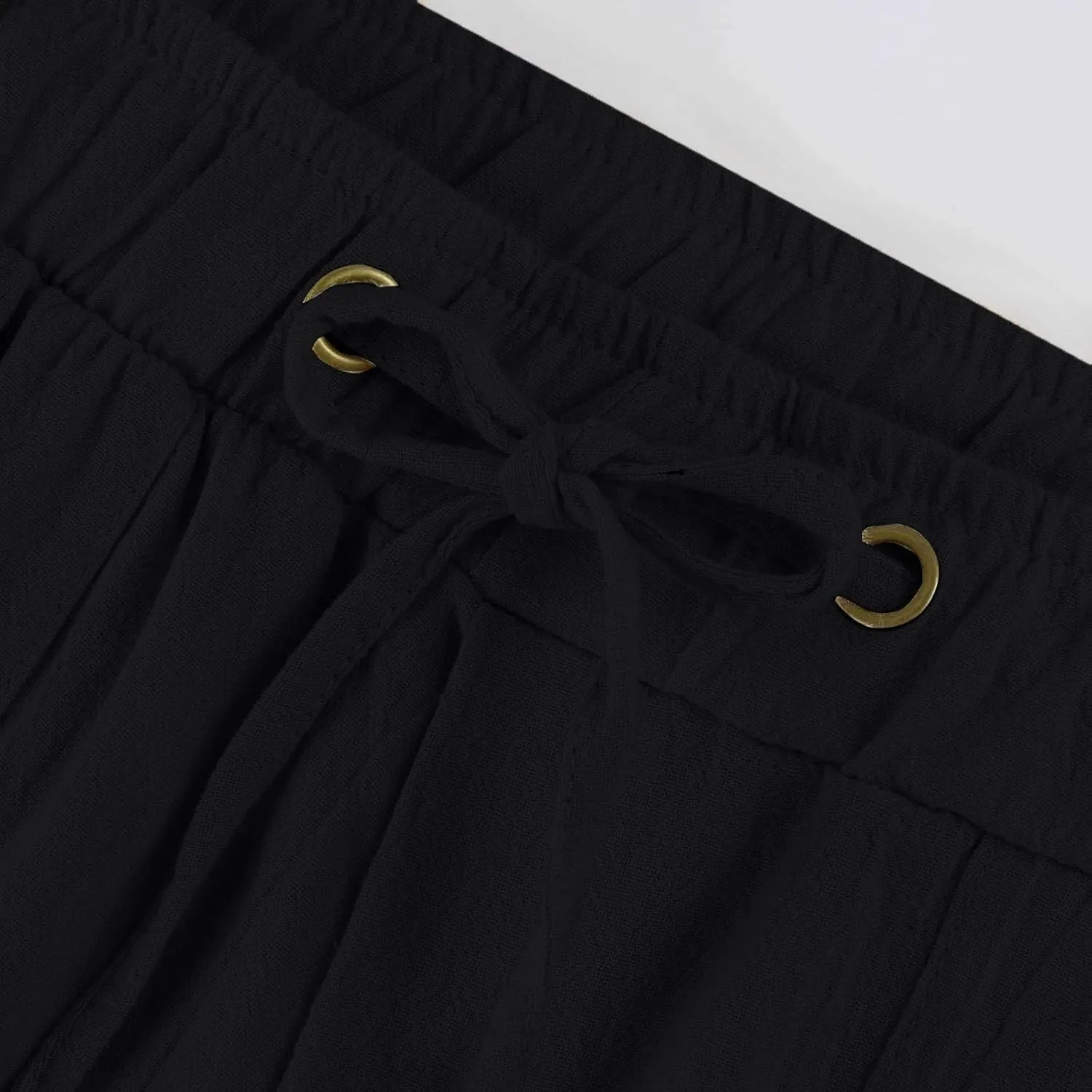 Wide Leg Linen Pants for Women Summer Beach Loose Fit Drawstring Lightweight Cotton Linen Boho Trousers with Pockets