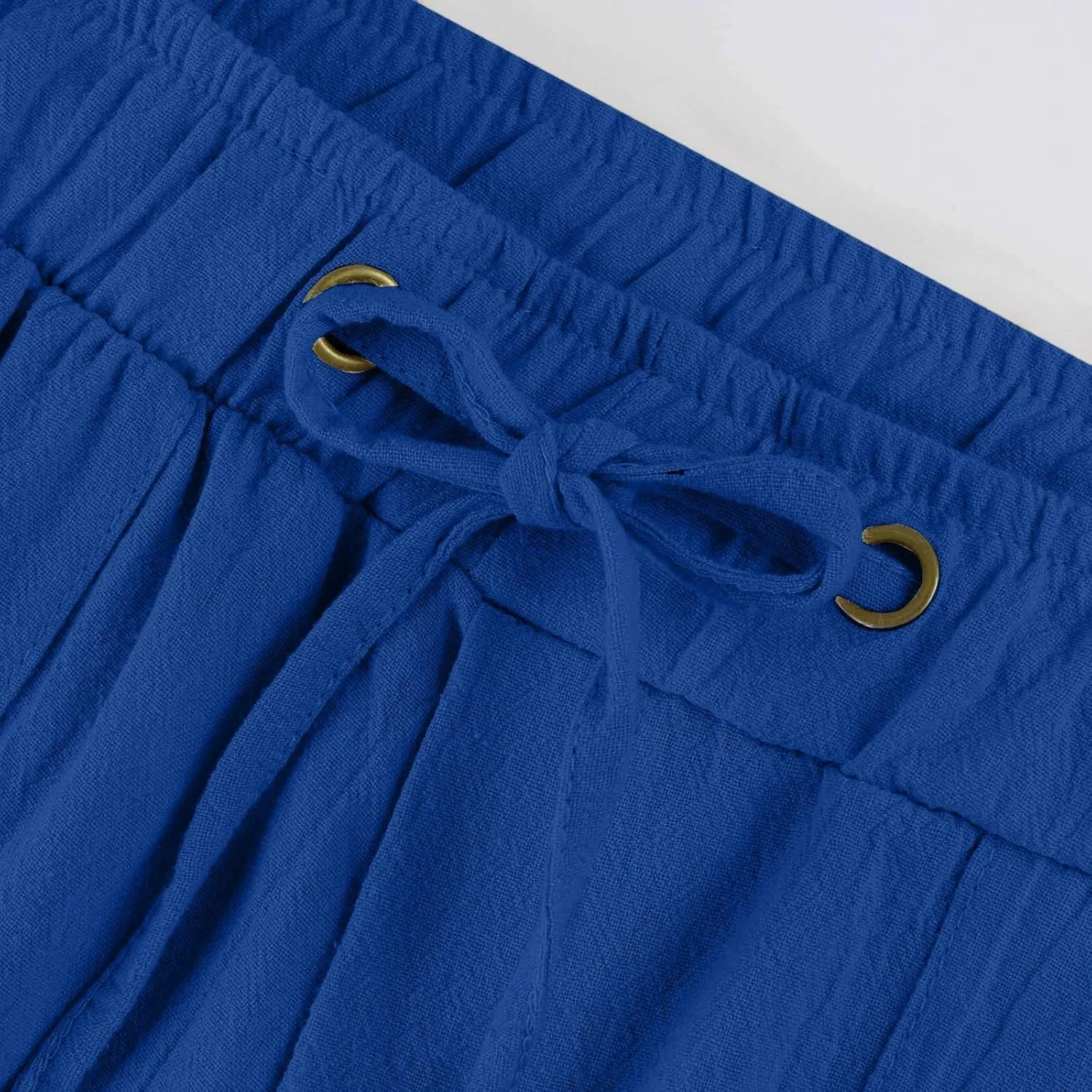 Wide Leg Linen Pants for Women Summer Beach Loose Fit Drawstring Lightweight Cotton Linen Boho Trousers with Pockets