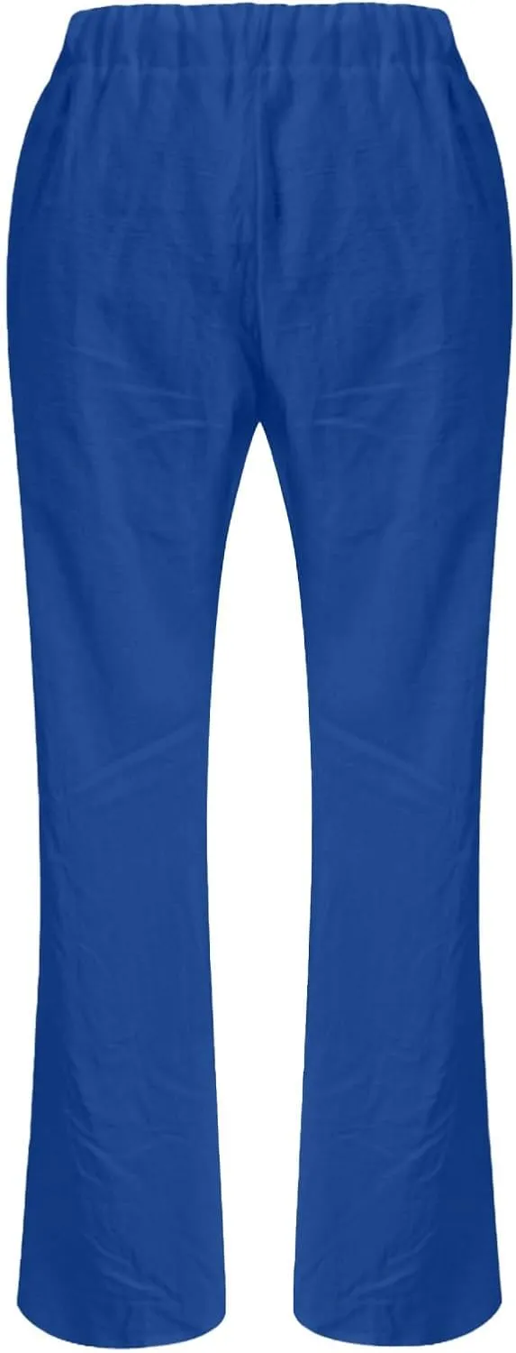 Wide Leg Linen Pants for Women Summer Beach Loose Fit Drawstring Lightweight Cotton Linen Boho Trousers with Pockets