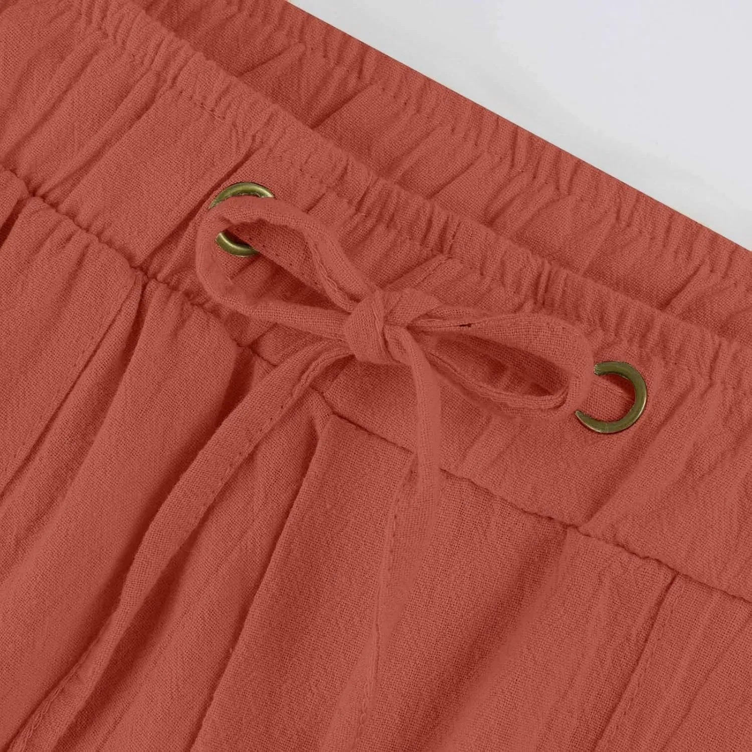 Wide Leg Linen Pants for Women Summer Low Waisted Palazzo Lounge Pants Drawstring Lightweight Trousers with Pockets