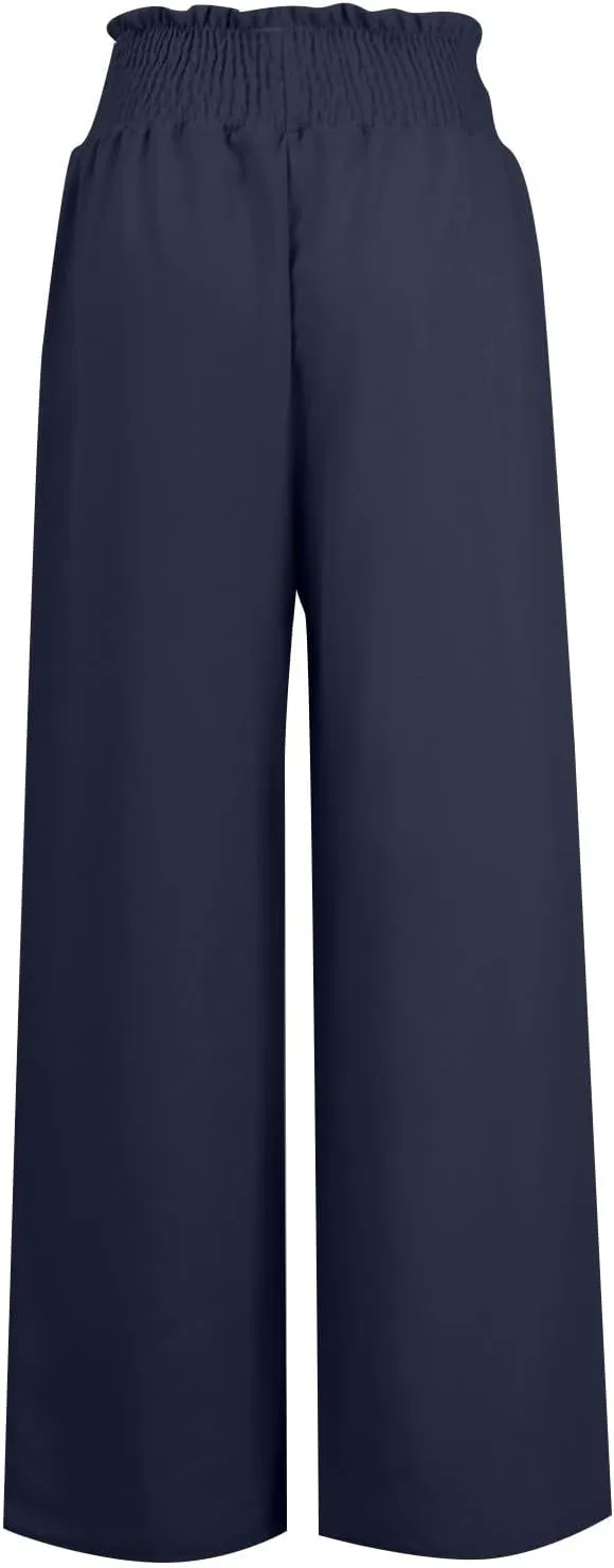 Wide Leg Linen Pants for Women Trendy 2024 Casual Summer High Waist Drawstring Pants Loose Beach Trousers