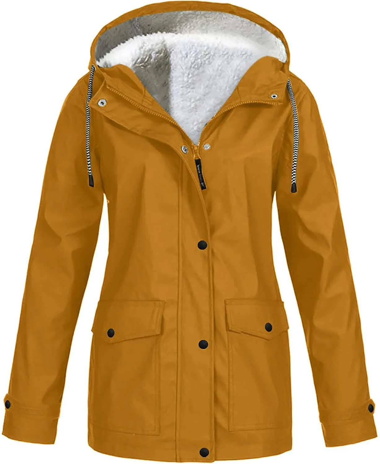 Windbreaker Jacket Women Fleece Lined Long Hooded Rain Coats Outdoor Raincoat Waterproof Lightweight Trench Raincoat