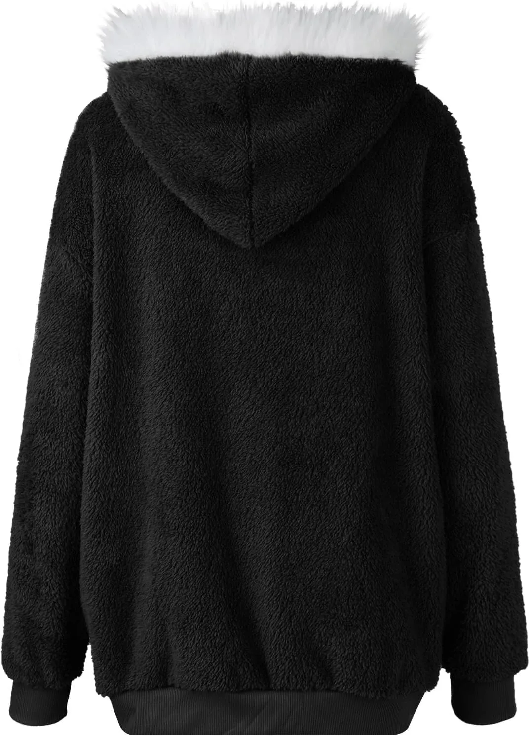 Winter Jackets for Women Full Zip Up Fuzzy Fleece Jacket Hooded Color Block Patchwork Cardigan Coats with Pockets