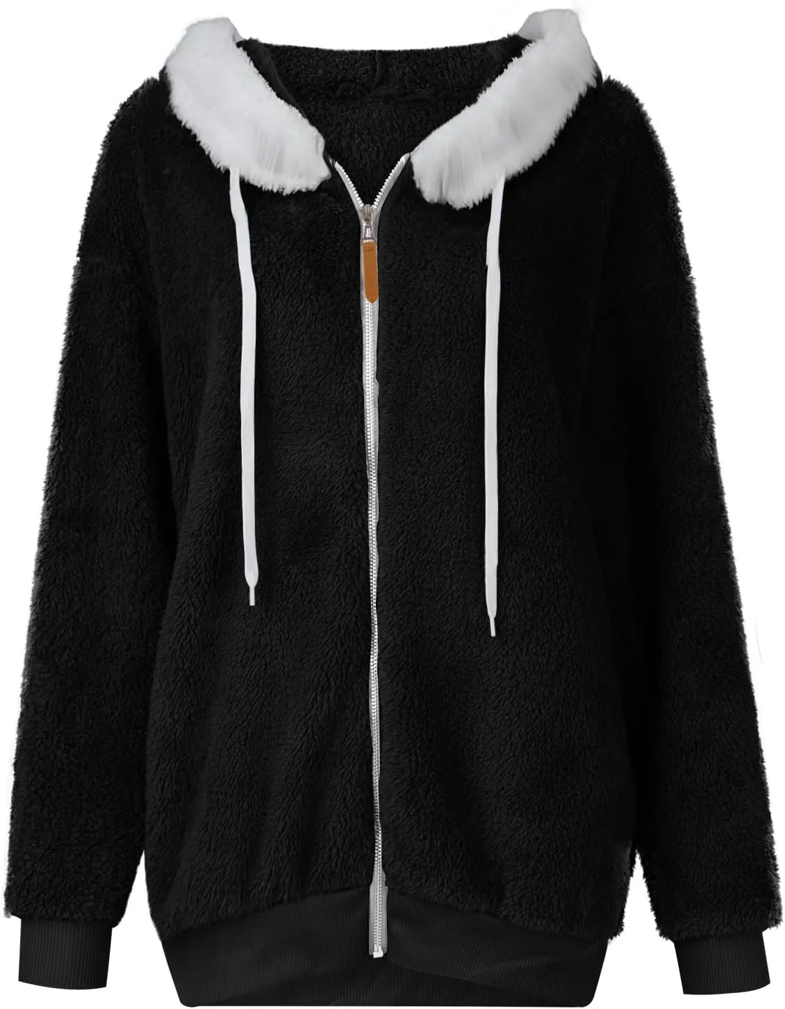 Winter Jackets for Women Full Zip Up Fuzzy Fleece Jacket Hooded Color Block Patchwork Cardigan Coats with Pockets