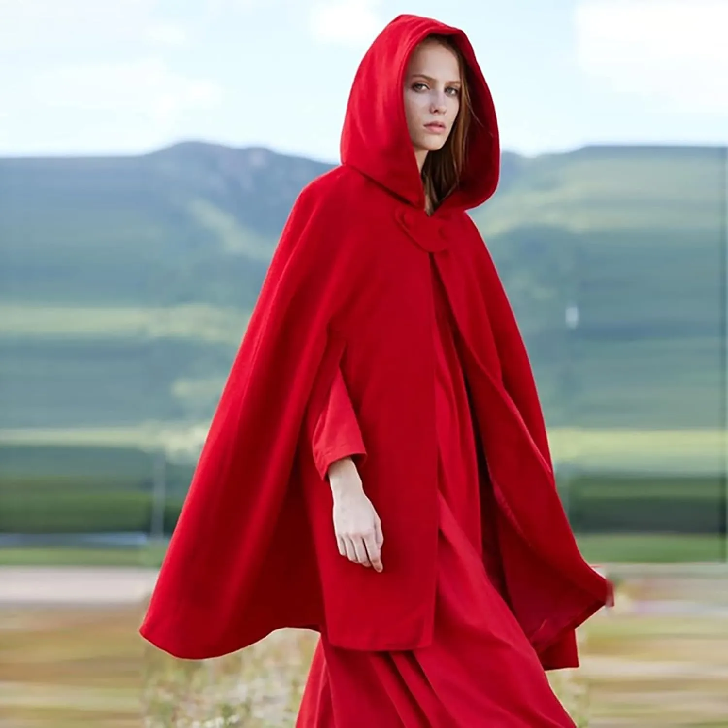 Winter Thick Cloak with Hood Women Wool Blend Cape Coat Poncho Batwing Cardigans Plus Size Coat Solid Classic Jackets