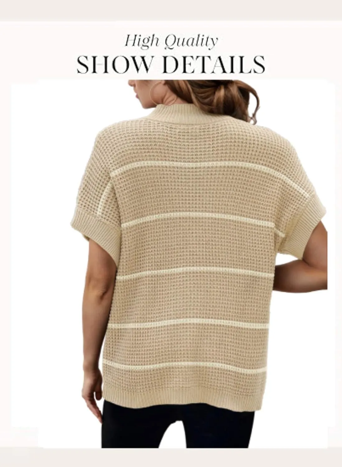Women 2024 Sweater Vest Mock Neck Batwing Short Sleeve Oversized Ribbed Knit Tops Fall Pullover Sweater S-XXL
