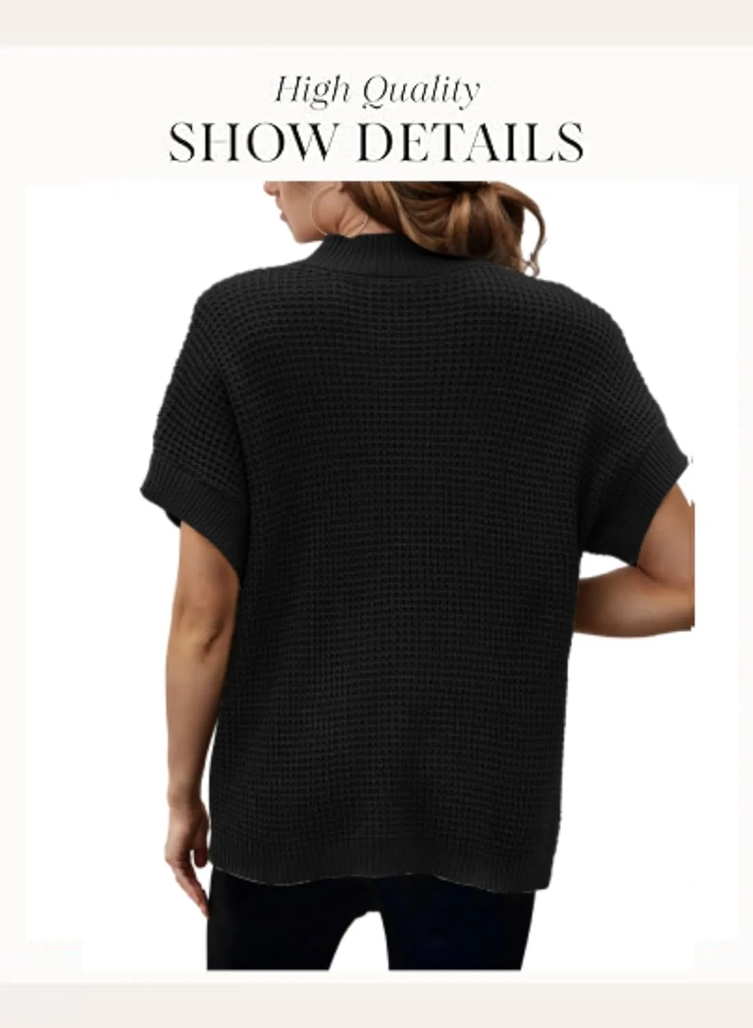 Women 2024 Sweater Vest Mock Neck Batwing Short Sleeve Oversized Ribbed Knit Tops Fall Pullover Sweater S-XXL