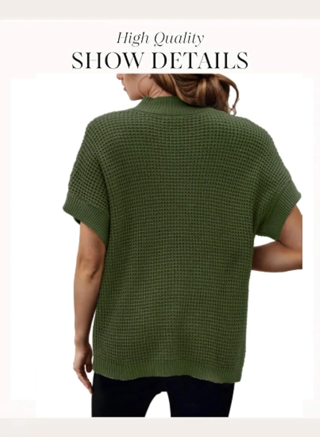 Women 2024 Sweater Vest Mock Neck Batwing Short Sleeve Oversized Ribbed Knit Tops Fall Pullover Sweater S-XXL