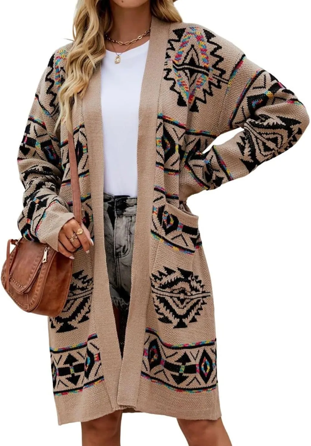 Women Boho Cardigan Sweater Long Open Front Western Aztec Tribal Tassel Fringe Knit Sweaters Vintage Hippie Clothes